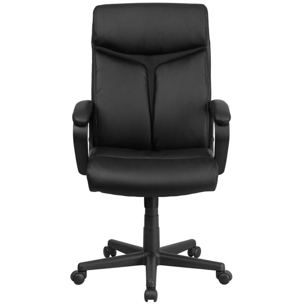 English Elm Raya High Back Executive Swivel Chair in Black LeatherSoft with Mesh Accent for Ultimate Comfort GO-2196-1-GG