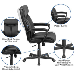 English Elm Raya High Back Executive Swivel Chair in Black LeatherSoft with Mesh Accent for Ultimate Comfort GO-2196-1-GG