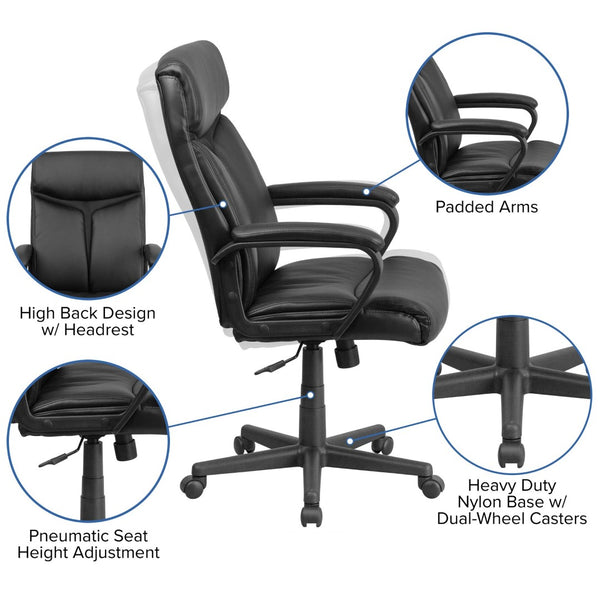 English Elm Raya High Back Executive Swivel Chair in Black LeatherSoft with Mesh Accent for Ultimate Comfort GO-2196-1-GG