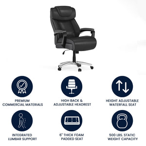 English Elm HERCULES Series Big & Tall 500 lb. Rated Executive Ergonomic Office Chair with Adjustable Headrest Black GO-2223-BK-GG