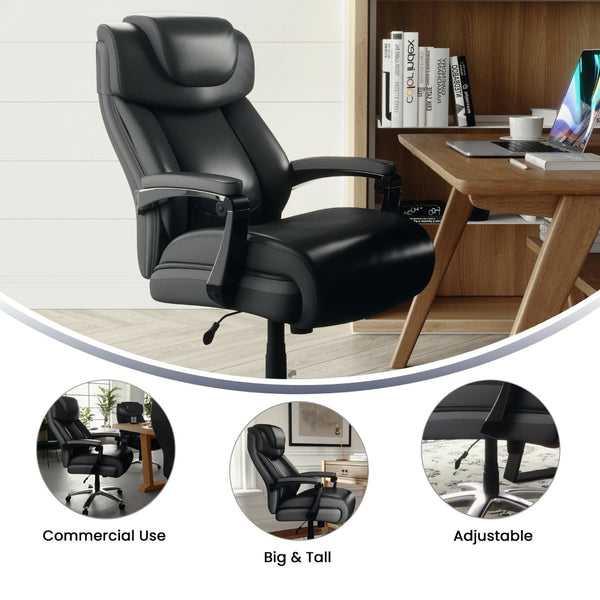 English Elm HERCULES Series Big & Tall 500 lb. Rated Executive Ergonomic Office Chair with Adjustable Headrest Black GO-2223-BK-GG