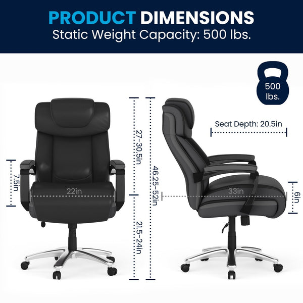 English Elm HERCULES Series Big & Tall 500 lb. Rated Executive Ergonomic Office Chair with Adjustable Headrest Black GO-2223-BK-GG