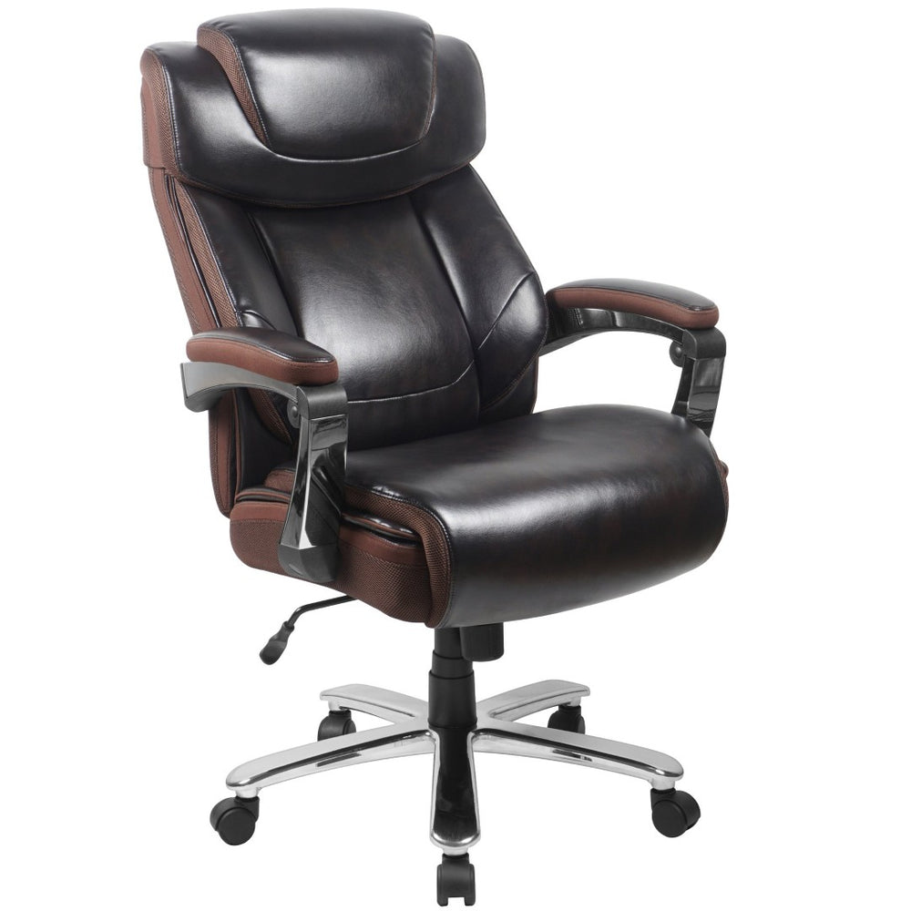 English Elm HERCULES Series Big & Tall 500 lb. Rated Executive Ergonomic Office Chair with Adjustable Headrest Brown GO-2223-BN-GG