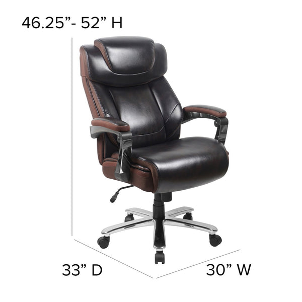 English Elm HERCULES Series Big & Tall 500 lb. Rated Executive Ergonomic Office Chair with Adjustable Headrest Brown GO-2223-BN-GG
