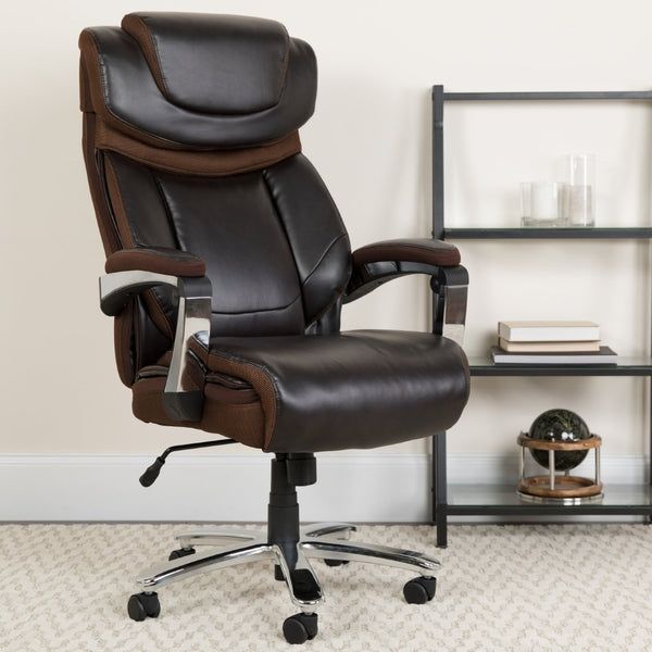 English Elm HERCULES Series Big & Tall 500 lb. Rated Executive Ergonomic Office Chair with Adjustable Headrest Brown GO-2223-BN-GG