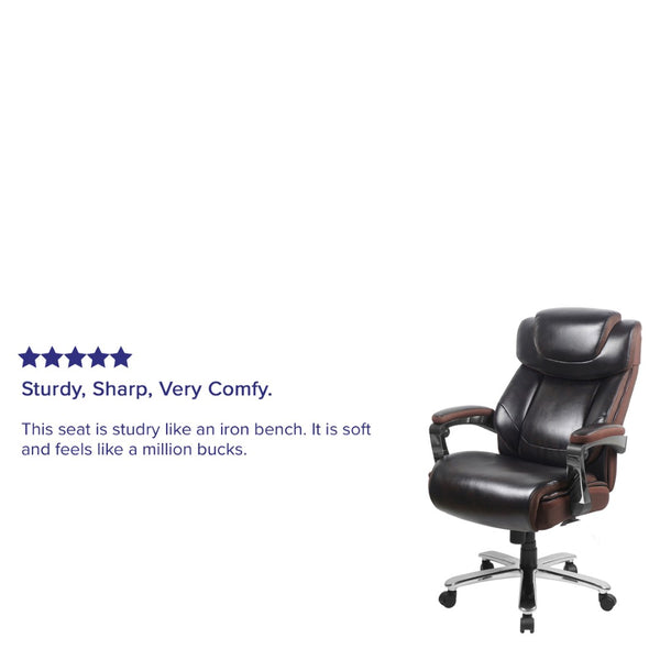 English Elm HERCULES Series Big & Tall 500 lb. Rated Executive Ergonomic Office Chair with Adjustable Headrest Brown GO-2223-BN-GG