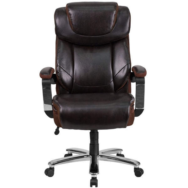English Elm HERCULES Series Big & Tall 500 lb. Rated Executive Ergonomic Office Chair with Adjustable Headrest Brown GO-2223-BN-GG