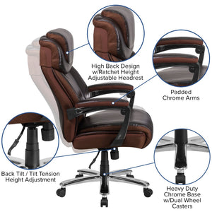 English Elm HERCULES Series Big & Tall 500 lb. Rated Executive Ergonomic Office Chair with Adjustable Headrest Brown GO-2223-BN-GG