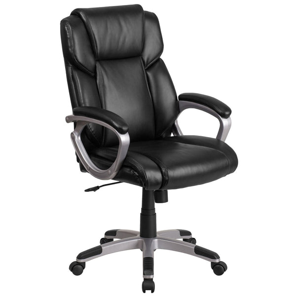 English Elm Carolyn Mid-Back LeatherSoft Executive Office Chair with Ergonomic Support & Padded Arms for Comfort Black GO-2236M-BK-GG
