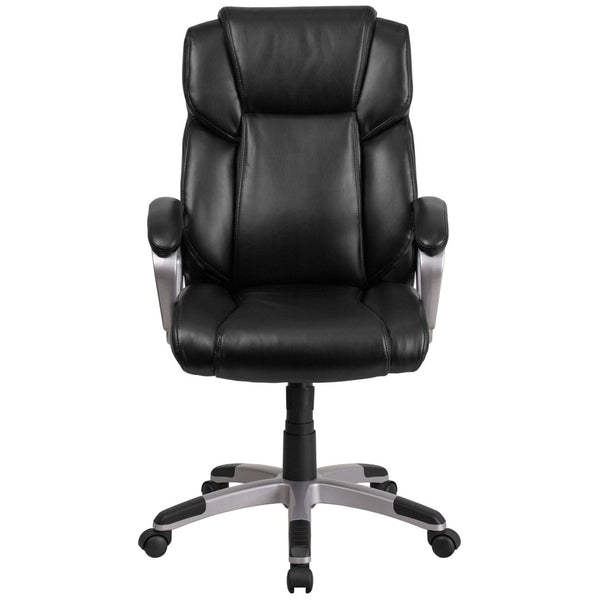 English Elm Carolyn Mid-Back LeatherSoft Executive Office Chair with Ergonomic Support & Padded Arms for Comfort Black GO-2236M-BK-GG