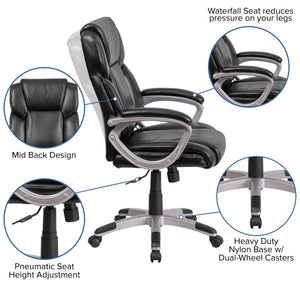 English Elm Carolyn Mid-Back LeatherSoft Executive Office Chair with Ergonomic Support & Padded Arms for Comfort Black GO-2236M-BK-GG