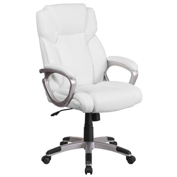 English Elm Carolyn Mid-Back LeatherSoft Executive Office Chair with Ergonomic Support & Padded Arms for Comfort White GO-2236M-WH-GG