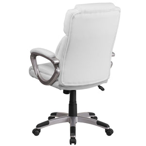 English Elm Carolyn Mid-Back LeatherSoft Executive Office Chair with Ergonomic Support & Padded Arms for Comfort White GO-2236M-WH-GG