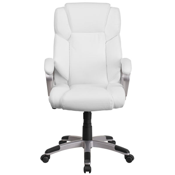 English Elm Carolyn Mid-Back LeatherSoft Executive Office Chair with Ergonomic Support & Padded Arms for Comfort White GO-2236M-WH-GG