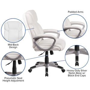 English Elm Carolyn Mid-Back LeatherSoft Executive Office Chair with Ergonomic Support & Padded Arms for Comfort White GO-2236M-WH-GG