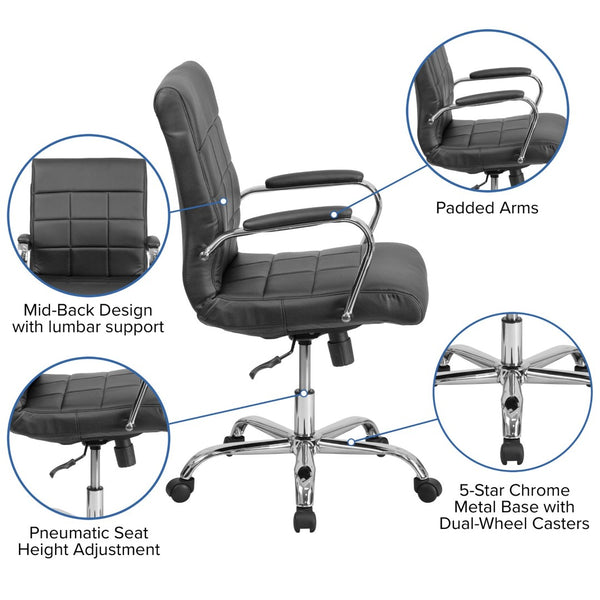 English Elm Vivian Mid-Back Executive Swivel Office Chair with Chrome Base for Comfort and Ergonomic Support Black GO-2240-BK-GG