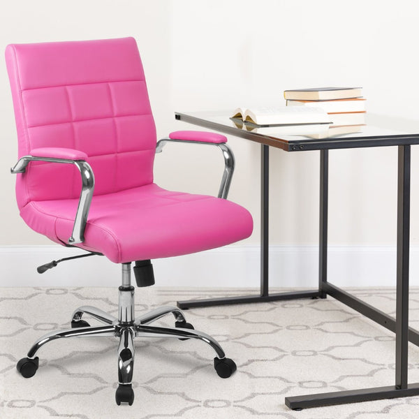 English Elm Vivian Mid-Back Executive Swivel Office Chair with Chrome Base for Comfort and Ergonomic Support Pink GO-2240-PK-GG