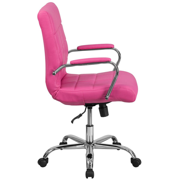 English Elm Vivian Mid-Back Executive Swivel Office Chair with Chrome Base for Comfort and Ergonomic Support Pink GO-2240-PK-GG