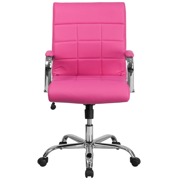 English Elm Vivian Mid-Back Executive Swivel Office Chair with Chrome Base for Comfort and Ergonomic Support Pink GO-2240-PK-GG
