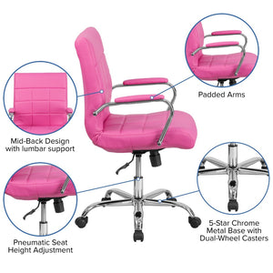 English Elm Vivian Mid-Back Executive Swivel Office Chair with Chrome Base for Comfort and Ergonomic Support Pink GO-2240-PK-GG