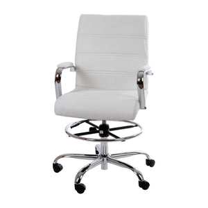 English Elm Whitney Mid-Back LeatherSoft Drafting Chair with Adjustable Foot Ring and Chrome Base for Comfort White GO-2286B-WH-GG