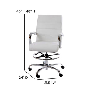 English Elm Whitney Mid-Back LeatherSoft Drafting Chair with Adjustable Foot Ring and Chrome Base for Comfort White GO-2286B-WH-GG
