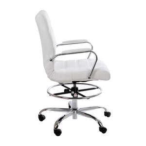 English Elm Whitney Mid-Back LeatherSoft Drafting Chair with Adjustable Foot Ring and Chrome Base for Comfort White GO-2286B-WH-GG