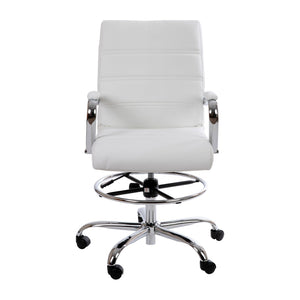 English Elm Whitney Mid-Back LeatherSoft Drafting Chair with Adjustable Foot Ring and Chrome Base for Comfort White GO-2286B-WH-GG