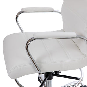 English Elm Whitney Mid-Back LeatherSoft Drafting Chair with Adjustable Foot Ring and Chrome Base for Comfort White GO-2286B-WH-GG