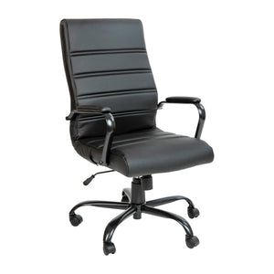 English Elm Whitney High Back Executive Swivel Office Chair - Ergonomic Comfort for Productive Workdays Black LeatherSoft/Black Frame GO-2286H-BK-BK-GG