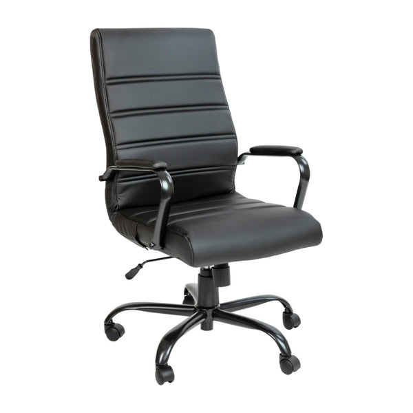 English Elm Whitney High Back Executive Swivel Office Chair - Ergonomic Comfort for Productive Workdays Black LeatherSoft/Black Frame GO-2286H-BK-BK-GG