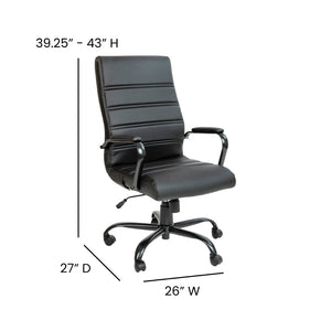 English Elm Whitney High Back Executive Swivel Office Chair - Ergonomic Comfort for Productive Workdays Black LeatherSoft/Black Frame GO-2286H-BK-BK-GG