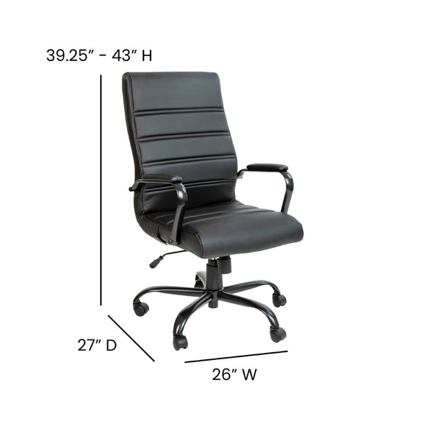 English Elm Whitney High Back Executive Swivel Office Chair - Ergonomic Comfort for Productive Workdays Black LeatherSoft/Black Frame GO-2286H-BK-BK-GG