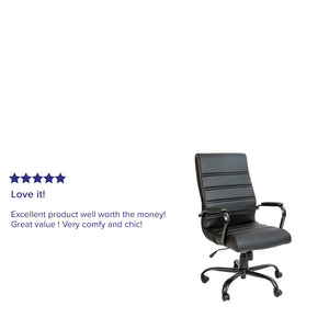 English Elm Whitney High Back Executive Swivel Office Chair - Ergonomic Comfort for Productive Workdays Black LeatherSoft/Black Frame GO-2286H-BK-BK-GG