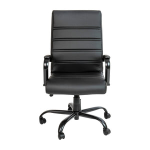 English Elm Whitney High Back Executive Swivel Office Chair - Ergonomic Comfort for Productive Workdays Black LeatherSoft/Black Frame GO-2286H-BK-BK-GG