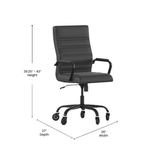 English Elm Whitney High Back Executive Swivel Office Chair - Ergonomic Design with Transparent Roller Wheels Black LeatherSoft/Black Frame GO-2286H-BK-BK-RLB-GG