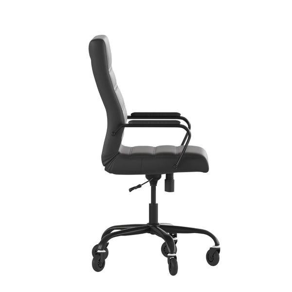 English Elm Whitney High Back Executive Swivel Office Chair - Ergonomic Design with Transparent Roller Wheels Black LeatherSoft/Black Frame GO-2286H-BK-BK-RLB-GG