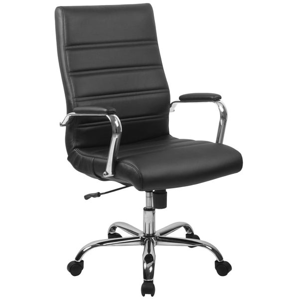 English Elm Whitney High Back Executive Swivel Office Chair - Ergonomic Comfort for Productive Workdays Black LeatherSoft/Chrome Frame GO-2286H-BK-GG