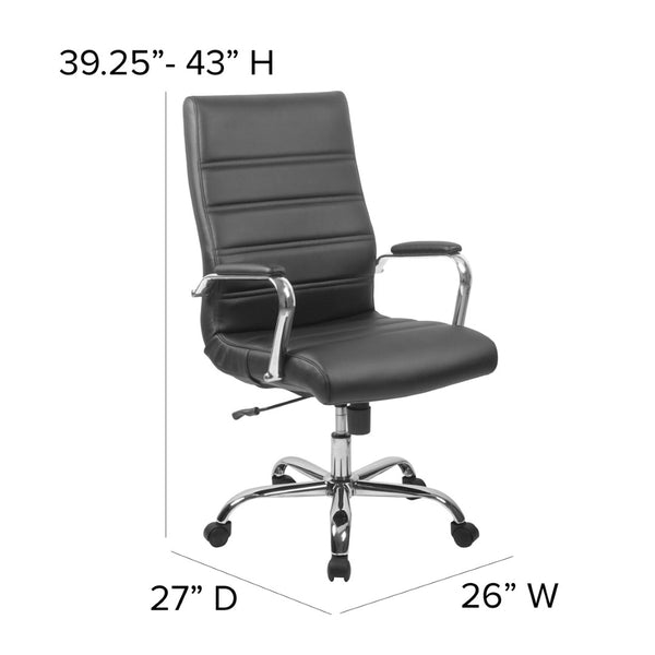 English Elm Whitney High Back Executive Swivel Office Chair - Ergonomic Comfort for Productive Workdays Black LeatherSoft/Chrome Frame GO-2286H-BK-GG