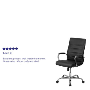 English Elm Whitney High Back Executive Swivel Office Chair - Ergonomic Comfort for Productive Workdays Black LeatherSoft/Chrome Frame GO-2286H-BK-GG