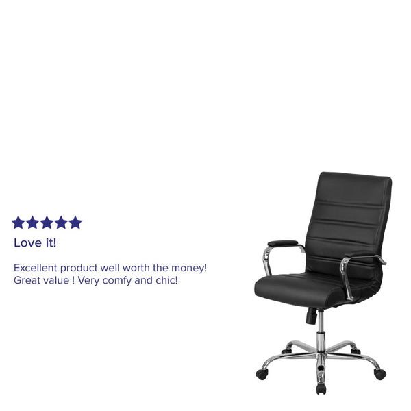 English Elm Whitney High Back Executive Swivel Office Chair - Ergonomic Comfort for Productive Workdays Black LeatherSoft/Chrome Frame GO-2286H-BK-GG