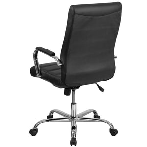 English Elm Whitney High Back Executive Swivel Office Chair - Ergonomic Comfort for Productive Workdays Black LeatherSoft/Chrome Frame GO-2286H-BK-GG