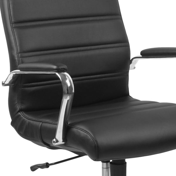 English Elm Whitney High Back Executive Swivel Office Chair - Ergonomic Comfort for Productive Workdays Black LeatherSoft/Chrome Frame GO-2286H-BK-GG