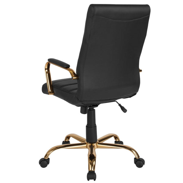 English Elm Whitney High Back Executive Swivel Office Chair - Ergonomic Comfort for Productive Workdays Black LeatherSoft/Gold Frame GO-2286H-BK-GLD-GG