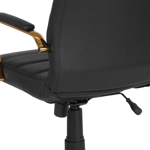 English Elm Whitney High Back Executive Swivel Office Chair - Ergonomic Comfort for Productive Workdays Black LeatherSoft/Gold Frame GO-2286H-BK-GLD-GG