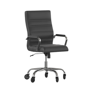 English Elm Whitney High Back Executive Swivel Office Chair - Ergonomic Design with Transparent Roller Wheels Black LeatherSoft/Chrome Frame GO-2286H-BK-RLB-GG