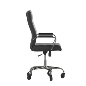 English Elm Whitney High Back Executive Swivel Office Chair - Ergonomic Design with Transparent Roller Wheels Black LeatherSoft/Chrome Frame GO-2286H-BK-RLB-GG