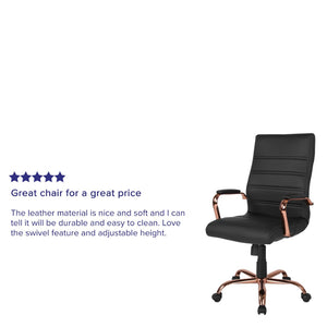 English Elm Whitney High Back Executive Swivel Office Chair - Ergonomic Comfort for Productive Workdays Black LeatherSoft/Rose Gold Frame GO-2286H-BK-RSGLD-GG