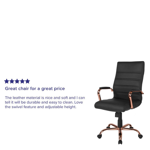 English Elm Whitney High Back Executive Swivel Office Chair - Ergonomic Comfort for Productive Workdays Black LeatherSoft/Rose Gold Frame GO-2286H-BK-RSGLD-GG
