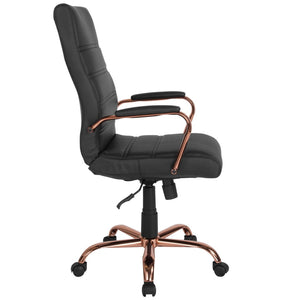 English Elm Whitney High Back Executive Swivel Office Chair - Ergonomic Comfort for Productive Workdays Black LeatherSoft/Rose Gold Frame GO-2286H-BK-RSGLD-GG